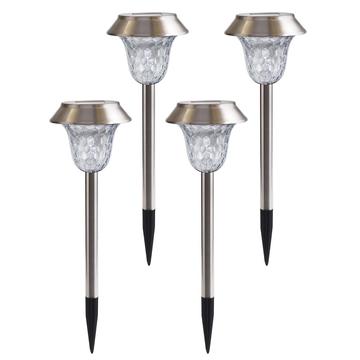 CIS-57453A 4-pak lamp ogrodowych solarnych ze stali nierdzewnej - IP65 - ciepła biel i RGB