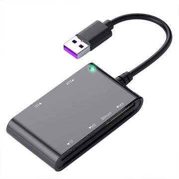 CR375-B Czytnik kart Smart 6 w 1 Multi-USB dla kart Smart/SIM/SD/TF/MS/M2 - Czarny