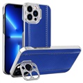 Hybrydowe Etui CamStand do iPhone 13 Pro - Włókno Węglowe - Błękit