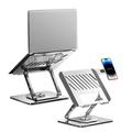 Dwuramienna obrotowa podstawka na laptopa ze stali węglowej z magnetycznym uchwytem na telefon - srebrna