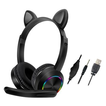 Przewodowe słuchawki nauszne Cat Ears AKZ-020 dla dzieci / zestaw słuchawkowy do gier z mikrofonem - czarne