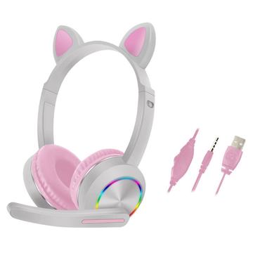 Przewodowe słuchawki nauszne Cat Ears AKZ-020 dla dzieci / zestaw słuchawkowy do gier z mikrofonem - szary