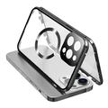 Kompatybilny z etui MagSafe do iPhone'a 15 Pro Magnetyczna metalowa ramka + dwustronna osłona telefonu ze szkła hartowanego z zamkiem klamrowym - czarny