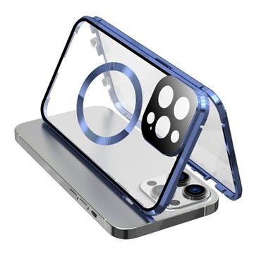 Kompatybilny z etui MagSafe do iPhone\'a 15 Pro Magnetyczna metalowa ramka + dwustronna osłona telefonu ze szkła hartowanego z zamkiem klamrowym