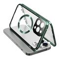 Kompatybilny z etui MagSafe do iPhone'a 15 Pro Magnetyczna metalowa ramka + dwustronna osłona telefonu ze szkła hartowanego z zamkiem klamrowym - zielony