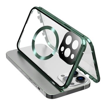 Kompatybilny z etui MagSafe do iPhone\'a 15 Pro Magnetyczna metalowa ramka + dwustronna osłona telefonu ze szkła hartowanego z zamkiem klamrowym - zielony