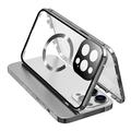 Kompatybilny z etui MagSafe do iPhone'a 15 Pro Magnetyczna metalowa ramka + dwustronna osłona telefonu ze szkła hartowanego z zamkiem klamrowym - srebrny