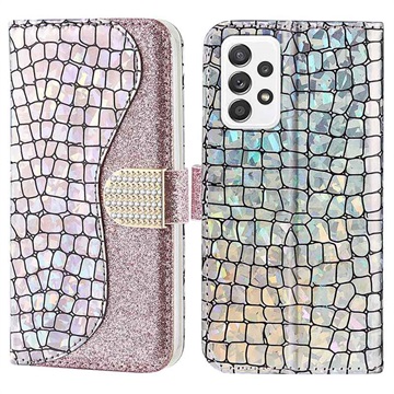 Etui-Portfel z Serii Croco Bling do Samsung Galaxy A53 5G - Różowe Złoto