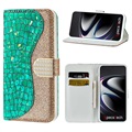 Samsung Galaxy S21 Ultra 5G Etui z Portfelem z Serii Croco Bling - Zieleń