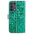 Samsung Galaxy S21 Ultra 5G Etui z Portfelem z Serii Croco Bling - Zieleń