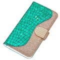 Samsung Galaxy S21 Ultra 5G Etui z Portfelem z Serii Croco Bling - Zieleń