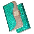 Samsung Galaxy S21 Ultra 5G Etui z Portfelem z Serii Croco Bling - Zieleń