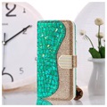 Samsung Galaxy S21 Ultra 5G Etui z Portfelem z Serii Croco Bling - Zieleń