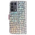 Samsung Galaxy S21 Ultra 5G Etui z Portfelem z Serii Croco Bling - Różowe Złoto