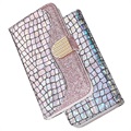 Samsung Galaxy S21 Ultra 5G Etui z Portfelem z Serii Croco Bling - Różowe Złoto