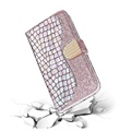 Samsung Galaxy S21 Ultra 5G Etui z Portfelem z Serii Croco Bling - Różowe Złoto