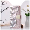 Samsung Galaxy S21 Ultra 5G Etui z Portfelem z Serii Croco Bling - Różowe Złoto
