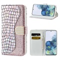 Etui-Portfel Croco z Serii Bling do Samsung Galaxy S21 5G - Różowo-Złote