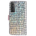 Etui-Portfel Croco z Serii Bling do Samsung Galaxy S21 5G - Różowo-Złote