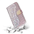 Etui-Portfel Croco z Serii Bling do Samsung Galaxy S21 5G - Różowo-Złote