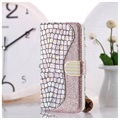 Etui-Portfel Croco z Serii Bling do Samsung Galaxy S21 5G - Różowo-Złote