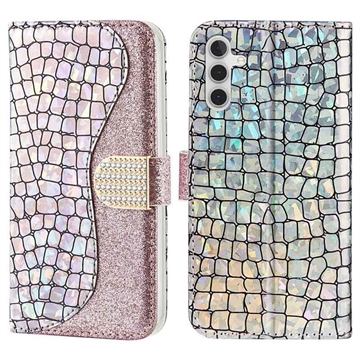 Etui-Portfel z Serii Croco Bling do Samsung Galaxy A34 5G - Różowe Złoto