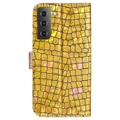 Etui-Portfel z Serii Croco Bling do Samsung Galaxy S22 5G - Złote