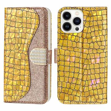 Etui-Portfel z Serii Croco Bling do Samsung Galaxy A13 5G - Różowe Złoto