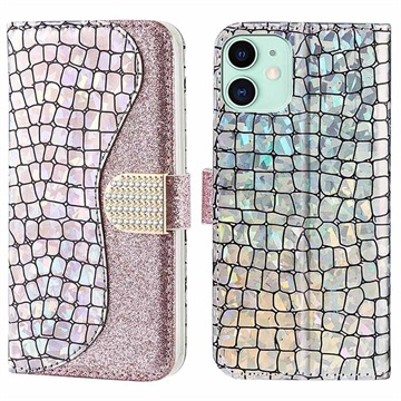 Etui z Portfelem Croco Bling do iPhone 13 Mini - Różowe Złoto