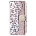 Etui z Portfelem Croco Bling do iPhone 13 Mini - Różowe Złoto