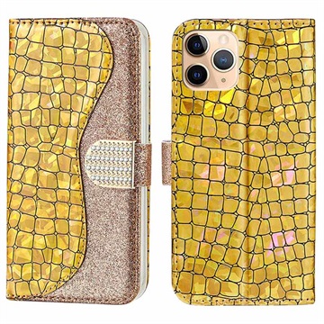 Etui z Portfelem Croco Bling do iPhone 13 Pro - Złoto