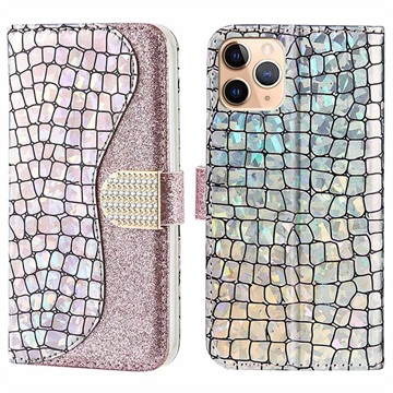 Etui z Portfelem Croco Bling do iPhone 13 Pro - Różowe Złoto