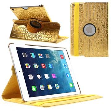 Obrotowe Etui Skórąane iPad Air - Imitacja Krokodylej Skórą - Złote