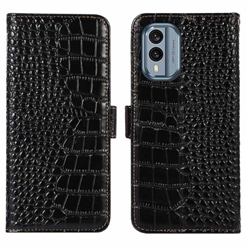 Nokia X30 Skórzane Etui z Portfelem Crocodile z RFID - Czarne