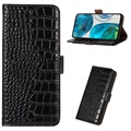 Motorola Moto G62 5G Skórzane Etui z Portfelem Crocodile z RFID - Czarne