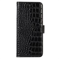 Samsung Galaxy S21 FE 5G Skórzane Etui z Portfelem Crocodile z RFID - Czarne