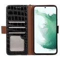 Samsung Galaxy S21 FE 5G Skórzane Etui z Portfelem Crocodile z RFID - Czarne
