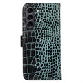 Samsung Galaxy S21 FE 5G Skórzane Etui z Portfelem Crocodile z RFID - Zieleń