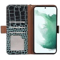 Samsung Galaxy S21 FE 5G Skórzane Etui z Portfelem Crocodile z RFID - Zieleń