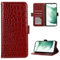 Samsung Galaxy S21 FE 5G Skórzane Etui z Portfelem Crocodile z RFID - Czerwień