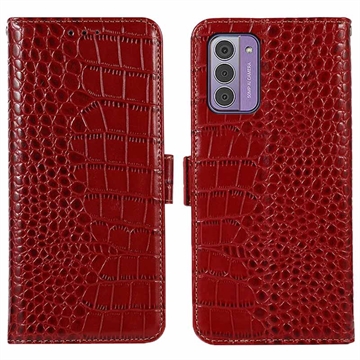 Nokia G42 Skórzane Etui z Portfelem Crocodile z RFID - Czerwień