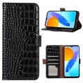 iPhone 14 Skórzane Etui z Portfelem Crocodile z RFID - Czarne