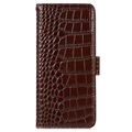 Samsung Galaxy A33 5G Skórzane Etui z Portfelem Crocodile z RFID - Brąz