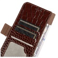 Samsung Galaxy A33 5G Skórzane Etui z Portfelem Crocodile z RFID - Brąz