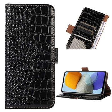 Samsung Galaxy M33 Skórzane Etui z Portfelem Crocodile z RFID - Czarne