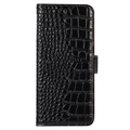 Samsung Galaxy M33 Skórzane Etui z Portfelem Crocodile z RFID - Czarne