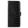 Samsung Galaxy M33 Skórzane Etui z Portfelem Crocodile z RFID - Czarne