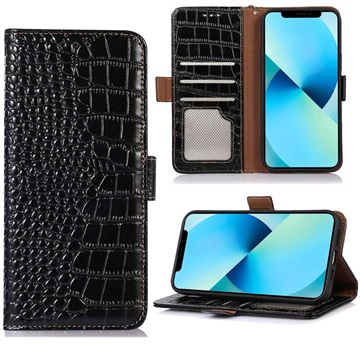 Samsung Galaxy Xcover6 Pro Skórzane Etui z Portfelem Crocodile z RFID - Czarne