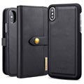 Skórzany portfel-etui DG.Ming 2-w-1 do iPhone'a X - Czarny