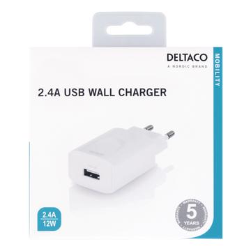 Ładowarka ścienna USB Deltaco - 2,4 A - biała